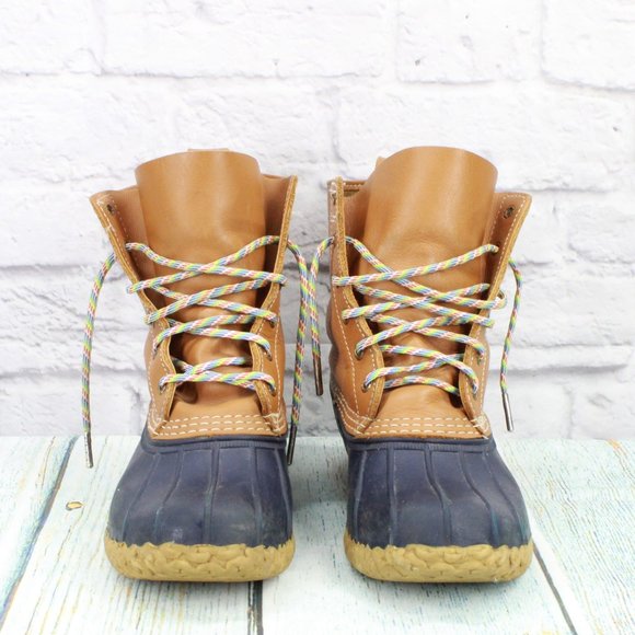 LL Bean Brown Leather Lace Up Round Toe Ankle Duck Boots Size 9 Medium - Picture 4 of 9